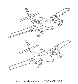 Private plane vector illustration icon. Twin engine propelled aircraft. Vector illustration. Line art