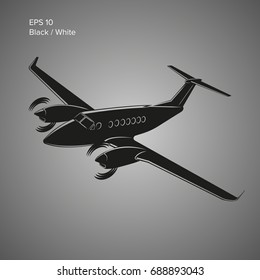 Private plane vector illustration icon. Twin engine propelled aircraft. Vector illustration.