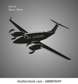 Private plane vector illustration icon. Twin engine propelled aircraft. Vector illustration.