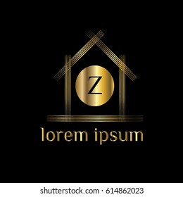Private properties vector logo. Letter Z home sign. Golden house illustration