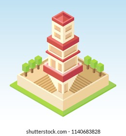 Private Property Fenced Tower Isometric Building