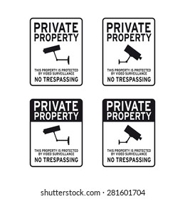 Private property no trespassing warning caution sign vector set