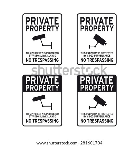 Private property no trespassing warning caution sign vector set