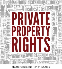 Private Property Rights Word Cloud Konzeptentwurf isoliert auf weißem Hintergrund.