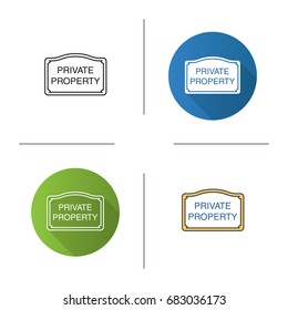Private property sign icon. Flat design, linear and color styles. Property ownership. Isolated vector illustrations