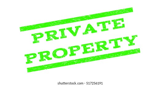 Private Property watermark stamp. Text caption between parallel lines with grunge design style. Rubber seal stamp with dust texture. Vector color ink imprint on a white background.