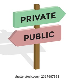 private and public, arrow road sign, vector illustration