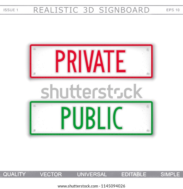 Private. Public. Information stylized signboard.\
Top view. Vector design\
elements