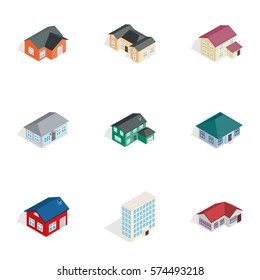 Private residential architecture icons set. Isometric 3d illustration of 9 private residential architecture vector icons for web