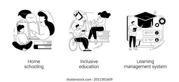 Private Schooling Curriculum Abstract Concept Vector Illustration Set. Homeschooling, Inclusive Education, Learning Management System, Online Tutor, Individual Plan, Mobile Device Abstract Metaphor.