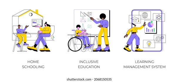 Private Schooling Curriculum Abstract Concept Vector Illustration Set. Homeschooling, Inclusive Education, Learning Management System, Online Tutor, Individual Plan, Mobile Device Abstract Metaphor.