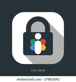 Private service with lock and man icon button. Creative vision concept logo or icon vector elements design template for icon application mobile, button main screen phone. Vector flat style design.