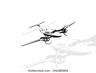 Private small plane, light aircraft, take off, fly in the sky vector image isolated
