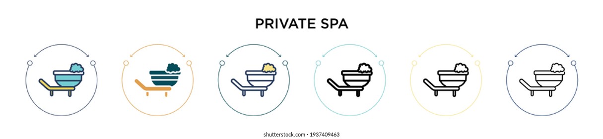 Icono de spa privado en estilo relleno, delgado, contorno y trazo. Ilustración vectorial de dos diseños de iconos vectoriales de balneario privado de color y negro se pueden utilizar para móviles, ui, web
