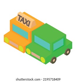 Private transport icon isometric vector. Yellow taxi service car, passenger car. Ground passenger transportation, trip, journey