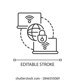 Private WAN Linear Icon. Secure Home Network. Safe Global Internet Connection For Remote Office. Thin Line Customizable Illustration. Contour Symbol. Vector Isolated Outline Drawing. Editable Stroke