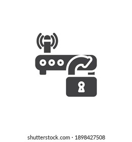 Private wifi network vector icon. filled flat sign for mobile concept and web design. Wifi modem with lock glyph icon. Symbol, logo illustration. Vector graphics