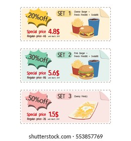 Privilege coupons for fast food restaurant and franchise