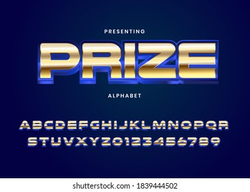 Prize alphabet template. Golden metallic style custom font. 3d extrude font type