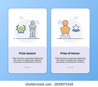 prize award and prize of honor on boarding template for mobile ui user interface app application design