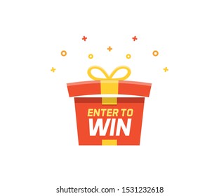 Prize box opening and exploding with fireworks and confetti. Enter to win vector illustration