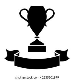 Prize cup and banner, trophy icon isolated on white background, abstract award vector victory illustration