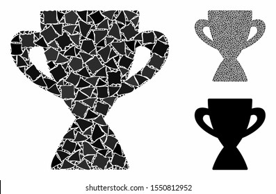 Prize cup composition of joggly items in various sizes and color tones, based on prize cup icon. Vector joggly dots are combined into collage. Prize cup icons collage with dotted pattern.