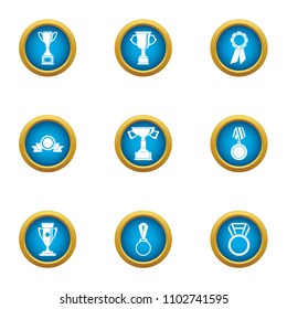Prize cup icons set. Flat set of 9 prize cup vector icons for web isolated on white background