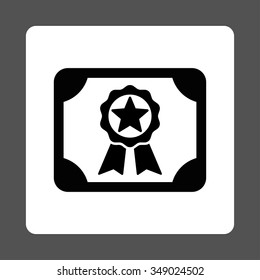 Prize Diploma vector icon. Style is flat rounded square button, black and white colors, gray background.