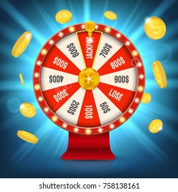 Prize draw. 3d fortune spinning wheel. Lucky roulette win jackpot in casino art design. Abstract concept graphic gambling element.