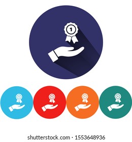 Prize in the hand icon, Flat design