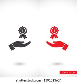 Prize in the hand icon , lorem ipsum Flat design