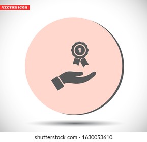 Prize in the hand icon , lorem ipsum Flat design