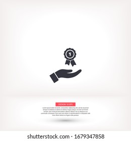 Prize in the hand icon , lorem ipsum Flat design