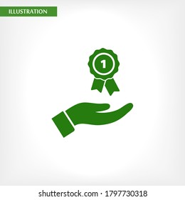 Prize in the hand icon , lorem ipsum Flat design