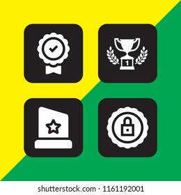 prize icon. 4 prize set with medal, award and first prize trophy vector icons for web and mobile app