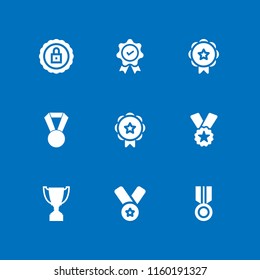 prize icon. 9 prize set with medal, ribbon badge award and trophy shape vector icons for web and mobile app