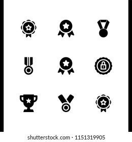 prize icon. 9 prize set with trophy and medal vector icons for web and mobile app
