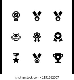 prize icon. 9 prize set with trophy, first prize trophy and medal vector icons for web and mobile app