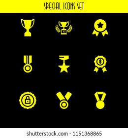 prize icon. 9 prize set with trophy shape, medal and first prize trophy vector icons for web and mobile app