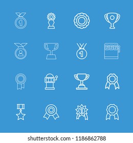 Prize icon. collection of 16 prize outline icons such as slot machine, medal, award, ribbon, trophy, number 1 medal. editable prize icons for web and mobile.