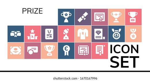 conjunto de iconos de premio. 19 íconos llenos de premios.  Iconos modernos sencillos, como: Trofeo, Diploma, Certificado, Recompensa, Premio, Podio, Cinta, Medalla
