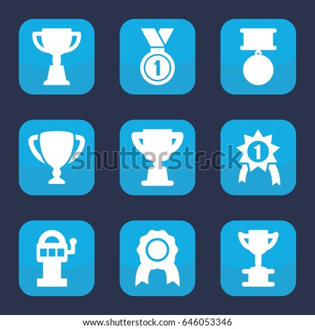 Prize icon. set of 9 filled prize icons such as trophy, medal, number 1 medal
