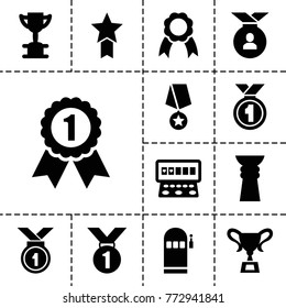 Prize icons. set of 13 editable filled prize icons such as slot machine, trophy, medal, ribbon, number 1 medal, medal with star