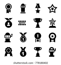 Prize icons. set of 16 editable filled prize icons such as slot machine, trophy, medal, slot machine, star trophy, number 1 medal, star