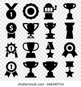 Prize icons set. set of 16 prize filled icons such as slot machine, trophy, medal, award, number 1 medal, medal with star