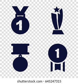 Prize icons set. set of 4 prize filled icons such as medal, trophy