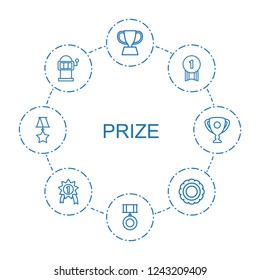 prize icons. Set of 8 outline prize icons included trophy, medal, number medal, Slot machine, award on circle background. Editable prize icons for web, mobile and infographics.