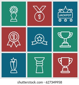 Prize icons set. set of 9 prize outline icons such as Jackpot, trophy, number 1 medal