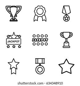 Prize icons set. set of 9 prize outline icons such as star, jackpot, medal, trophy
